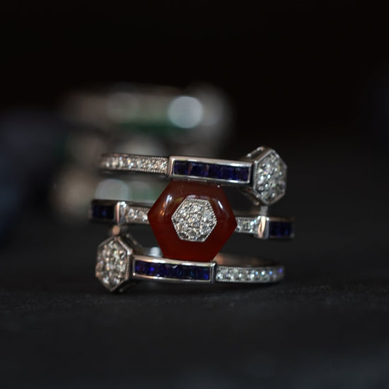 INFINITY - 18K White Gold Sapphire Onyx Diamond Ring