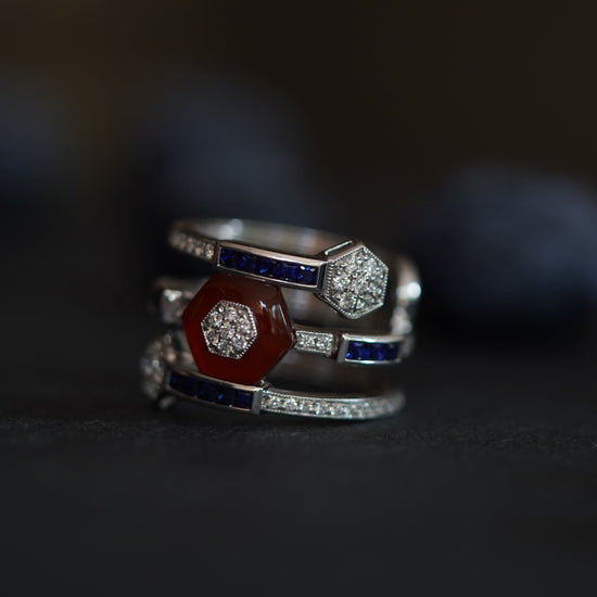 INFINITY - 18K白金藍寶石瑪瑙鑽石戒指