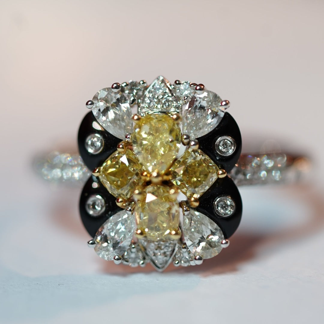 Load image into Gallery viewer, INFINITY - 18K White Yellow Gold Onyx and Diamond Ring
