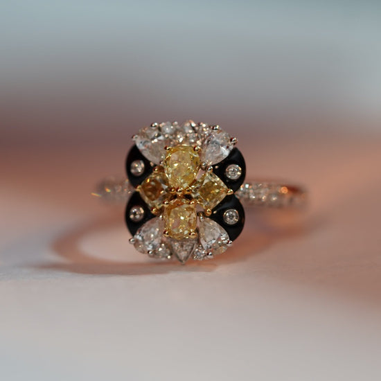 INFINITY - 18K White Yellow Gold Onyx and Diamond Ring