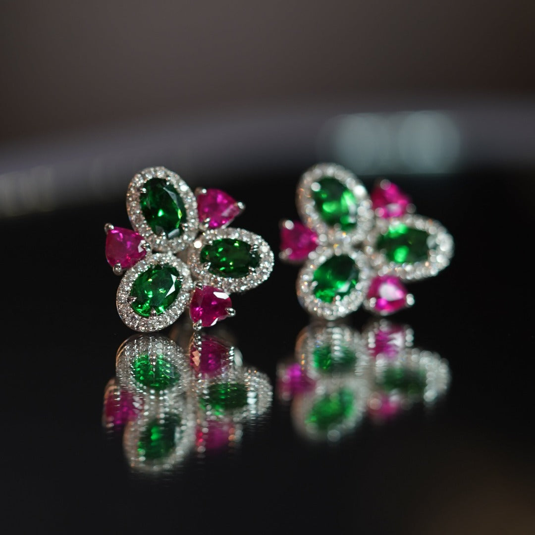 Load image into Gallery viewer, INFINITY - 18K White Gold Ruby and Tsavorite Diamond Earring
