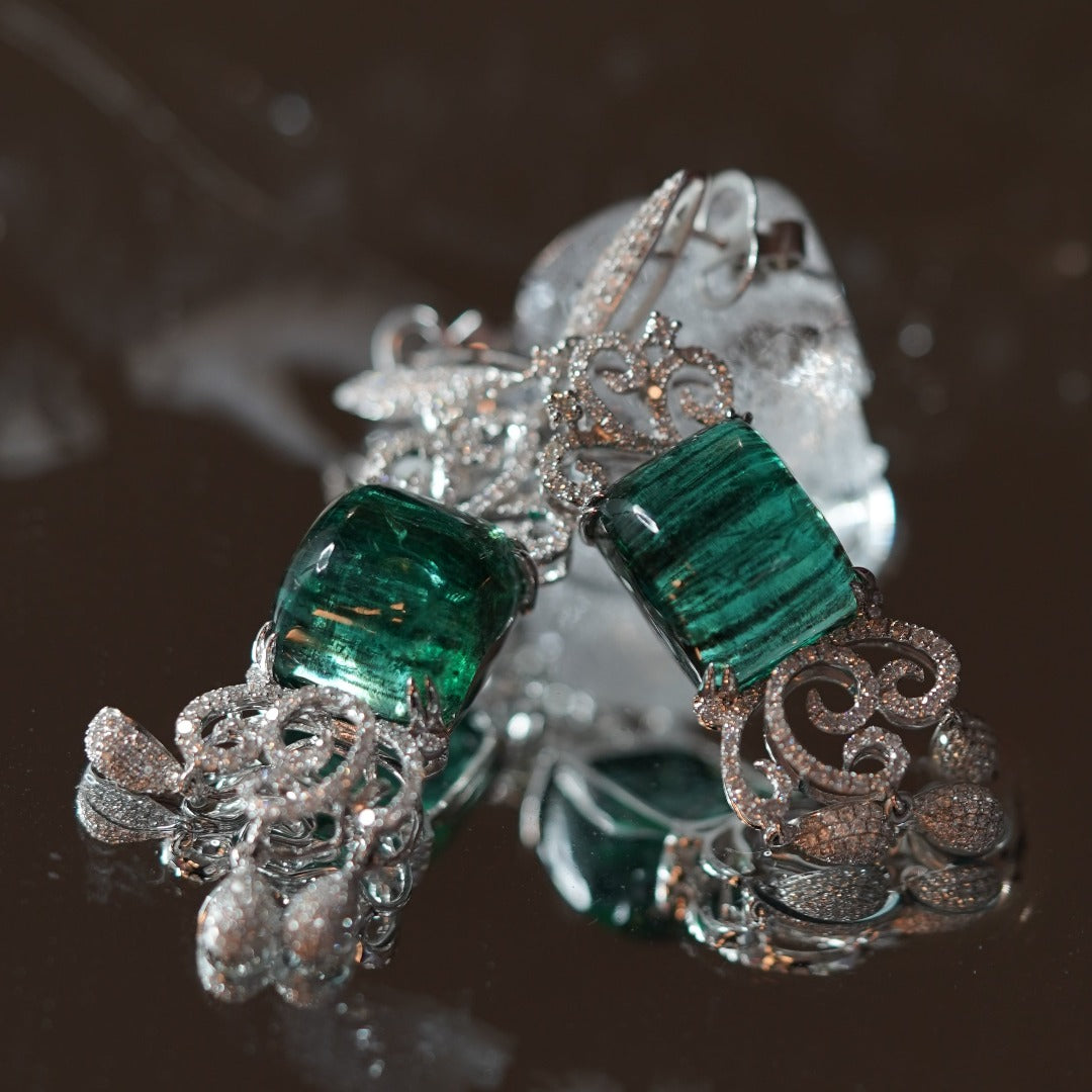 INFINITY - 18K白金綠祖母綠鑽石耳環