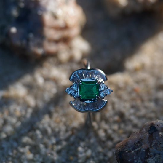 INFINITY - PT900 White Platinum Emerald and Diamond Ring