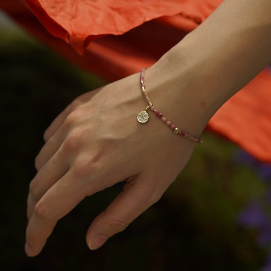 Jade Vine Natural stone fine beads pastel pink bracelet with star charm