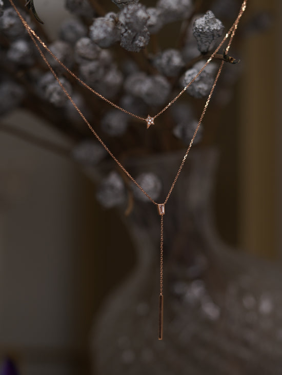 Load image into Gallery viewer, Galaxy - 18K Rose Gold White Sapphire and Diamond Stacking Necklace
