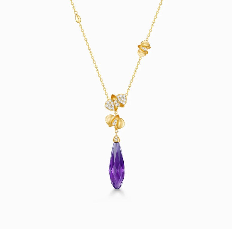 THIALH - FAUNA & FLORA - Amethyst and Diamond in 18K Yellow Gold Necklace