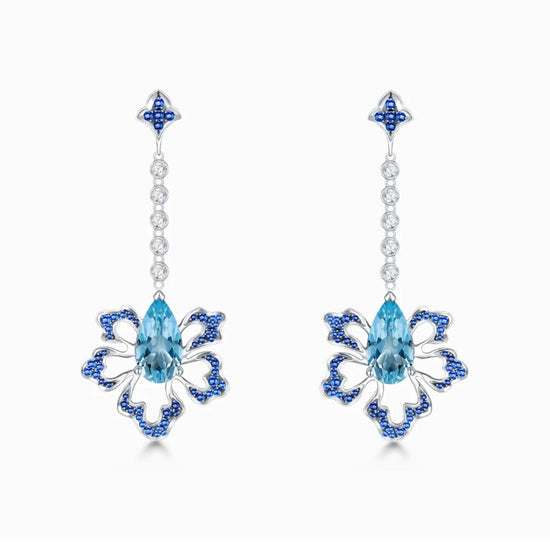 THIALH - FAUNA & FLORA - Aquamarine, Sapphire and Diamond in 18K Yellow Gold Earrings
