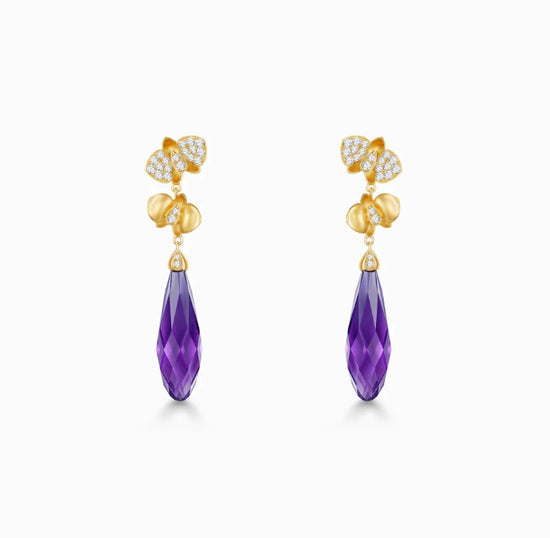 THIALH - 花園系列 - 18K黃金紫水晶和鑽石耳環