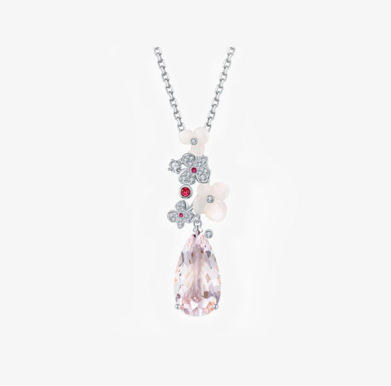 THIALH - FAUNA & FLORA - Hydrangea Pink Morganite, Ruby and Diamond Necklace