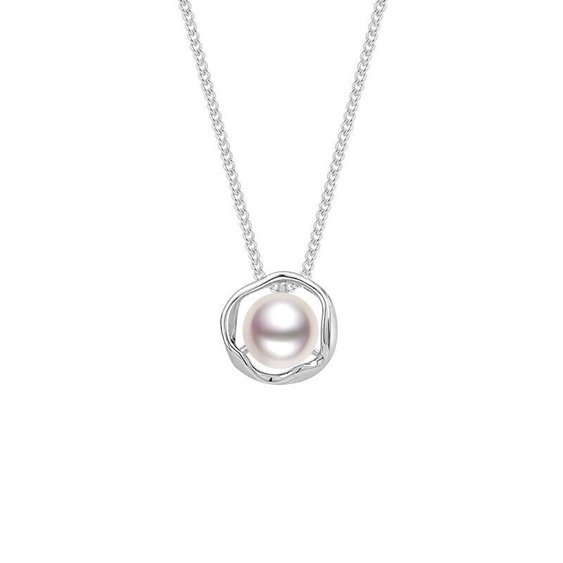 French Style Geometric Sterling Silver Plating Inlay Freshwater Pearl Pendant Necklace