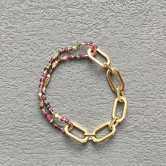 Natural stones fine beads art deco chain bracelet (smoky fuchsia)