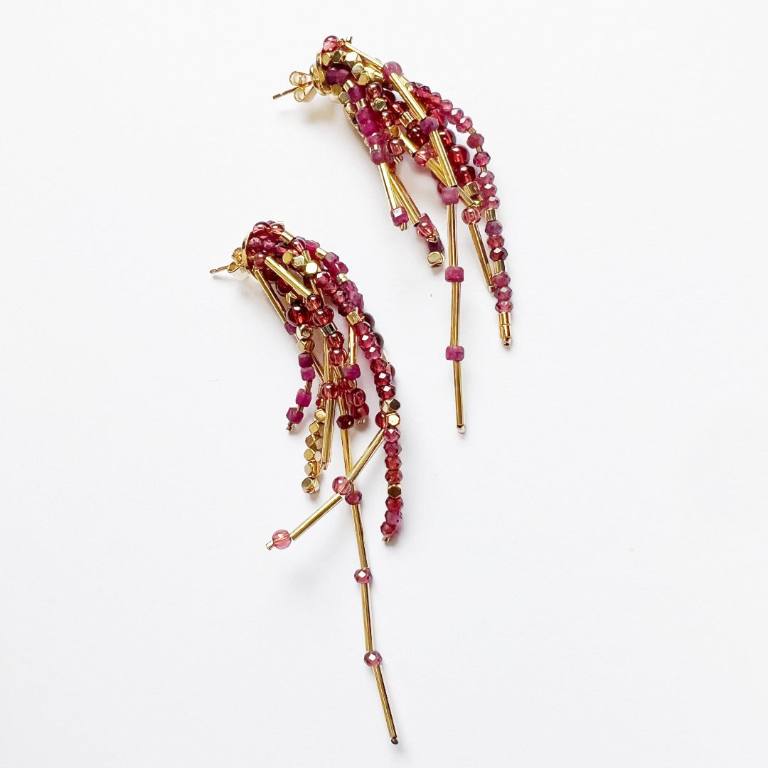 Jade Vine Garnet tassel style earrings