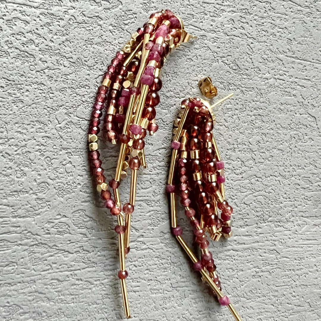 Jade Vine Garnet tassel style earrings