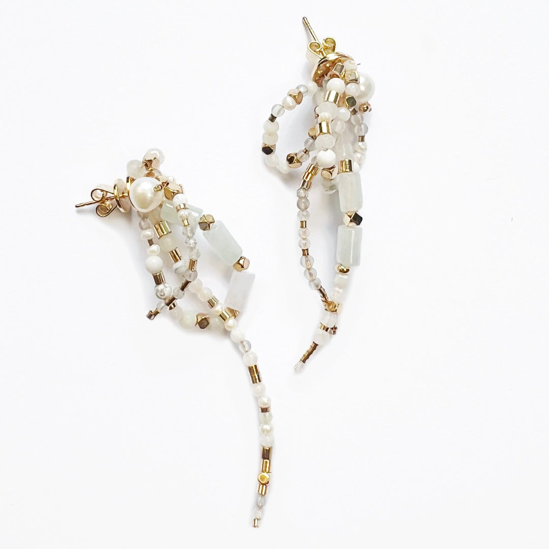 Jadeite and white stones tassel style earrings