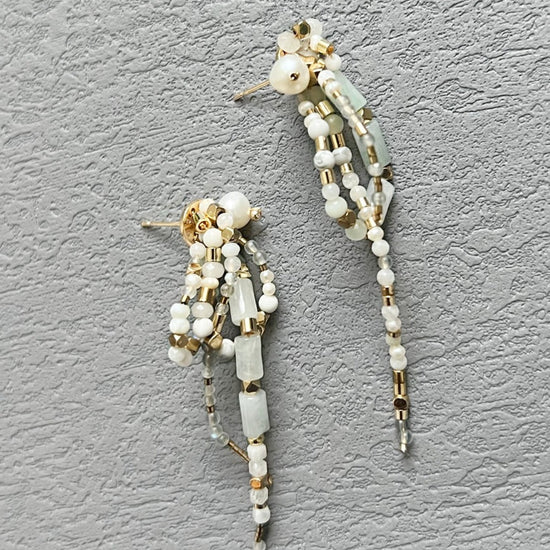 Jade Vine Jadeite and white stones tassel style earrings