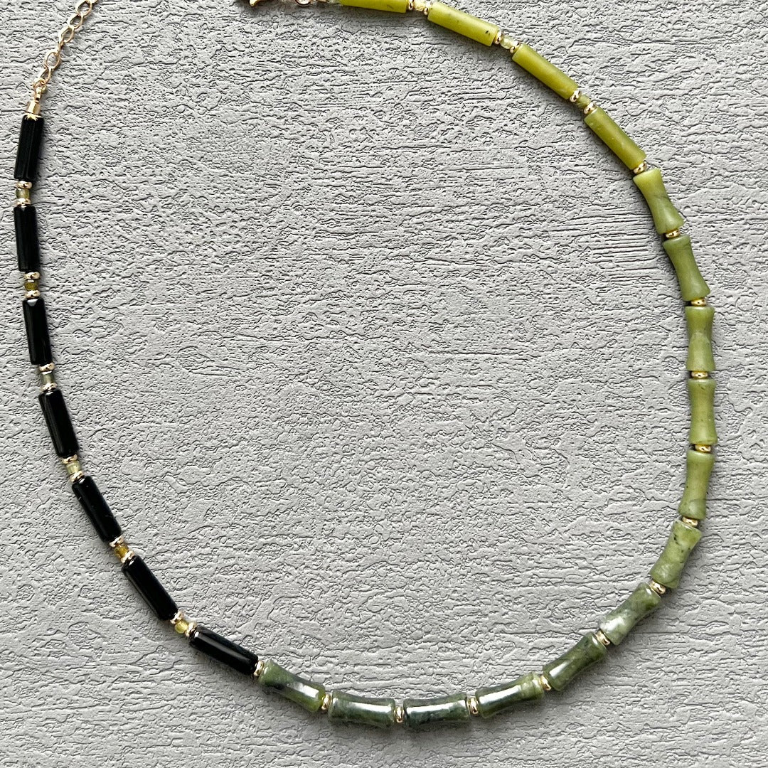 Load image into Gallery viewer, Jade Vine Agate and jade bamboo choker necklace
