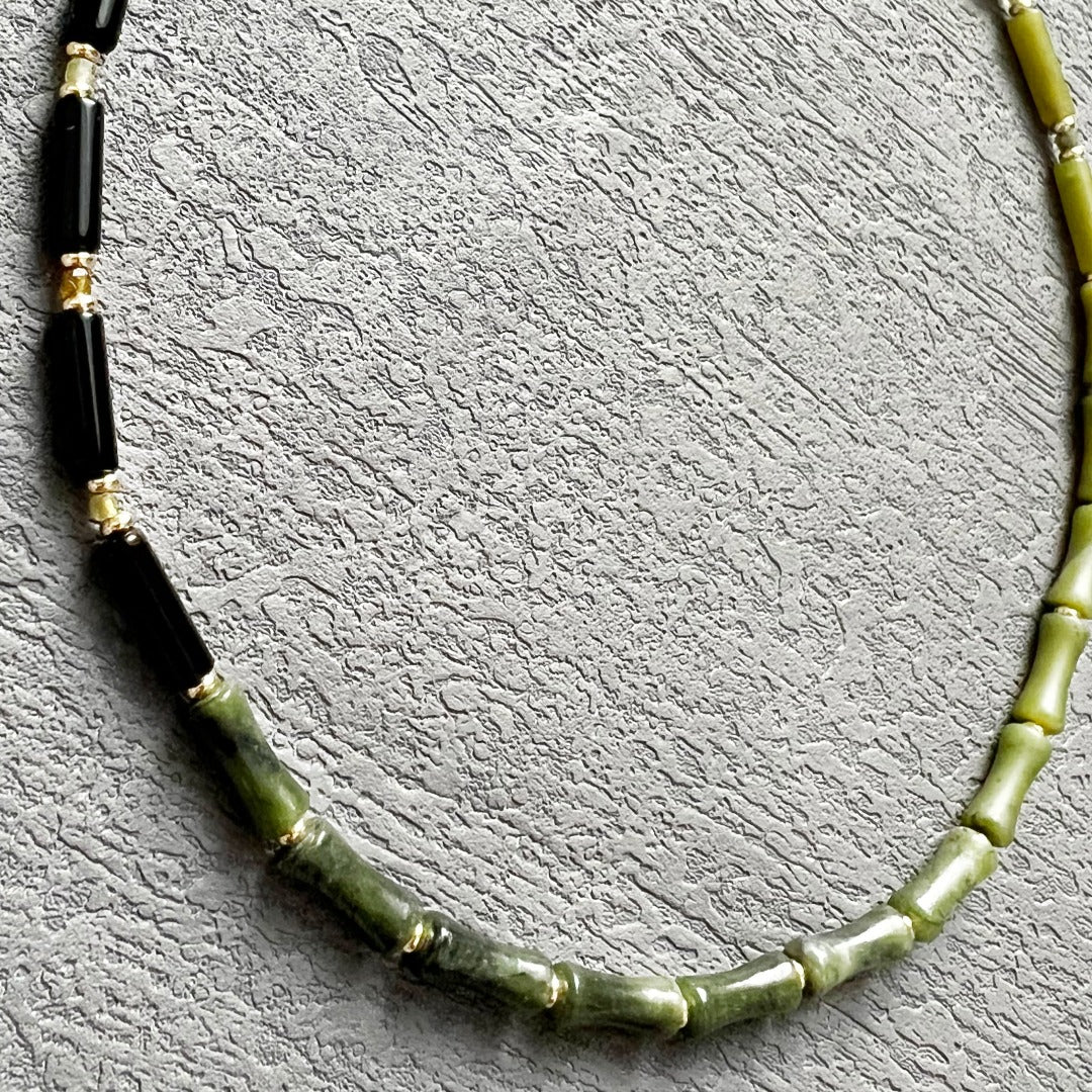Agate and jade bamboo choker necklace