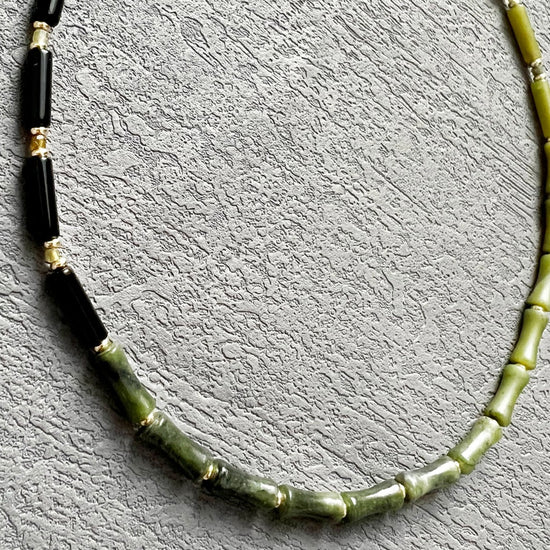 Jade Vine Agate and jade bamboo choker necklace