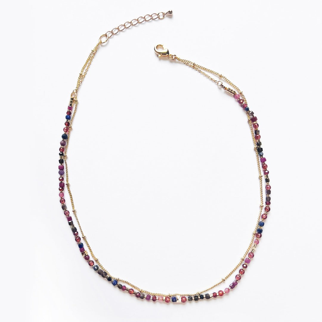 Natural stone beads choker necklace (twilight fuchsia)