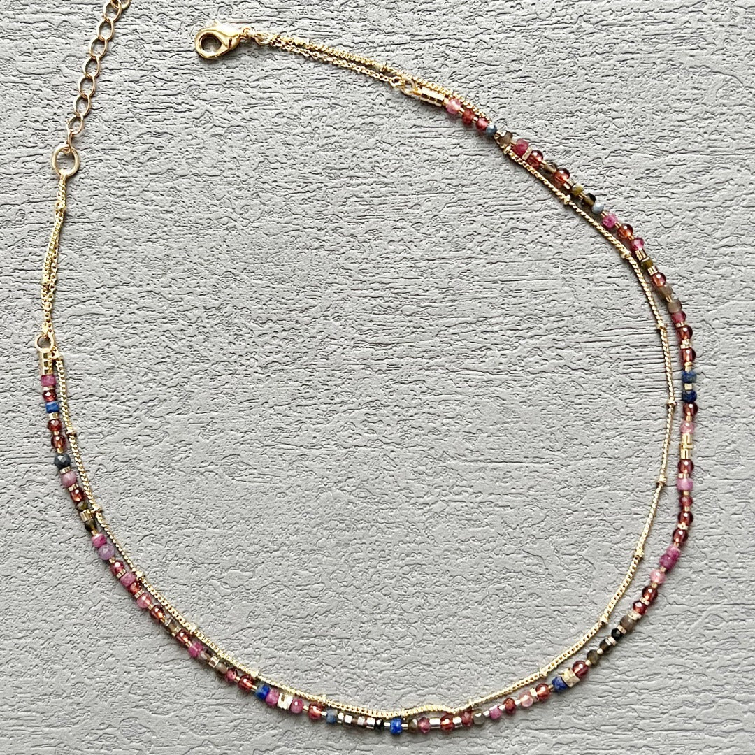 Natural stone beads choker necklace (twilight fuchsia)