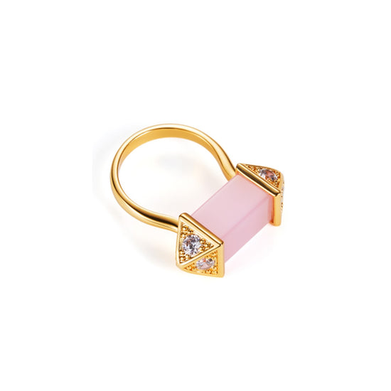 NM - Synthetic Hibiscus Stone Yellow Gold plated Ring