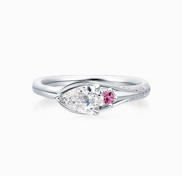 THIALH - 婚慶系列 -18K白金鑽石粉紅藍寶石婚禮戒指(訂制服務)