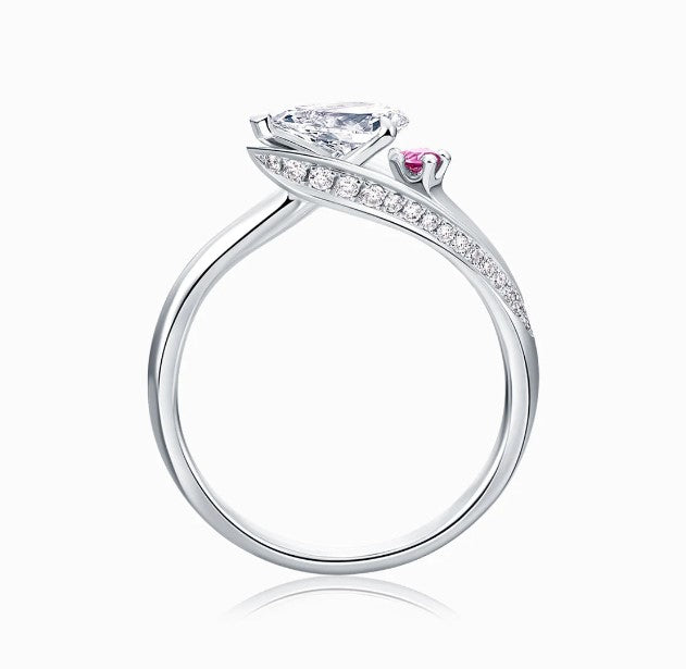 THIALH - 婚慶系列 -18K白金鑽石粉紅藍寶石婚禮戒指(訂制服務)