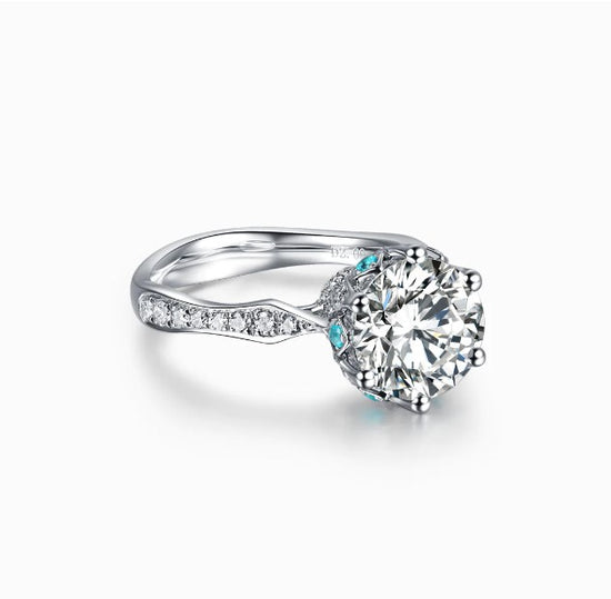 THIALH - 婚慶系列 -18K 白金鑽石配帕拉伊巴碧璽結婚戒指(定制服務)
