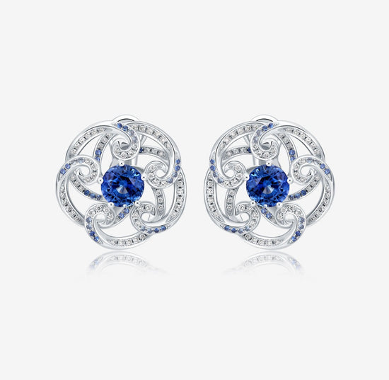 THIALH - 曼陀羅花 ‧ 花密系列 - 藍寶石和鑽石耳環