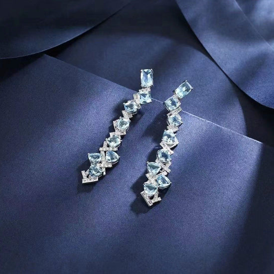 18K White Gold Aquarium Diamond Earrings (Accept Pre-order)