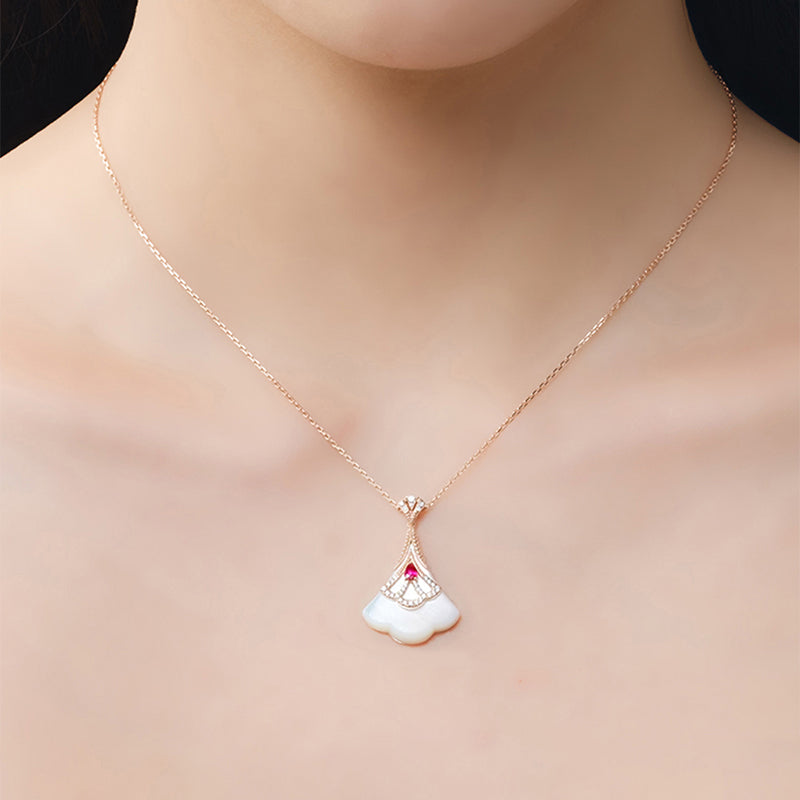 THIALH - CONCERTO - 18K Rose Gold Mother of Pearl with Ruby Necklace