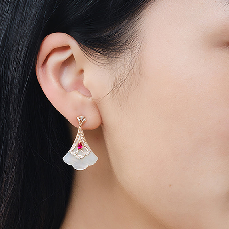 THIALH - CONCERTO - 18K Rose Gold Mother of Pearl with Ruby Earrings