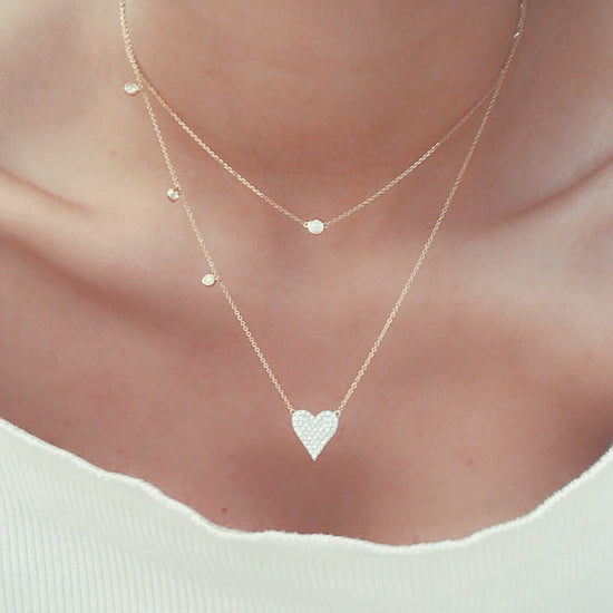 Shapes - 18K Yellow Gold Pave Heart Necklace