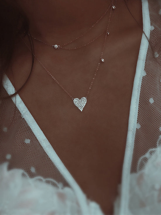 Shapes - 18K Yellow Gold Pave Heart Necklace