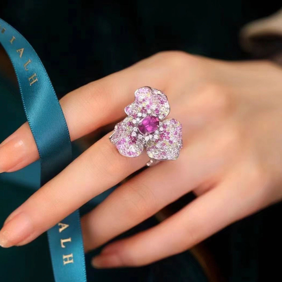 18K White Gold Purple Sapphire Diamond Ring (Accept Pre-order)