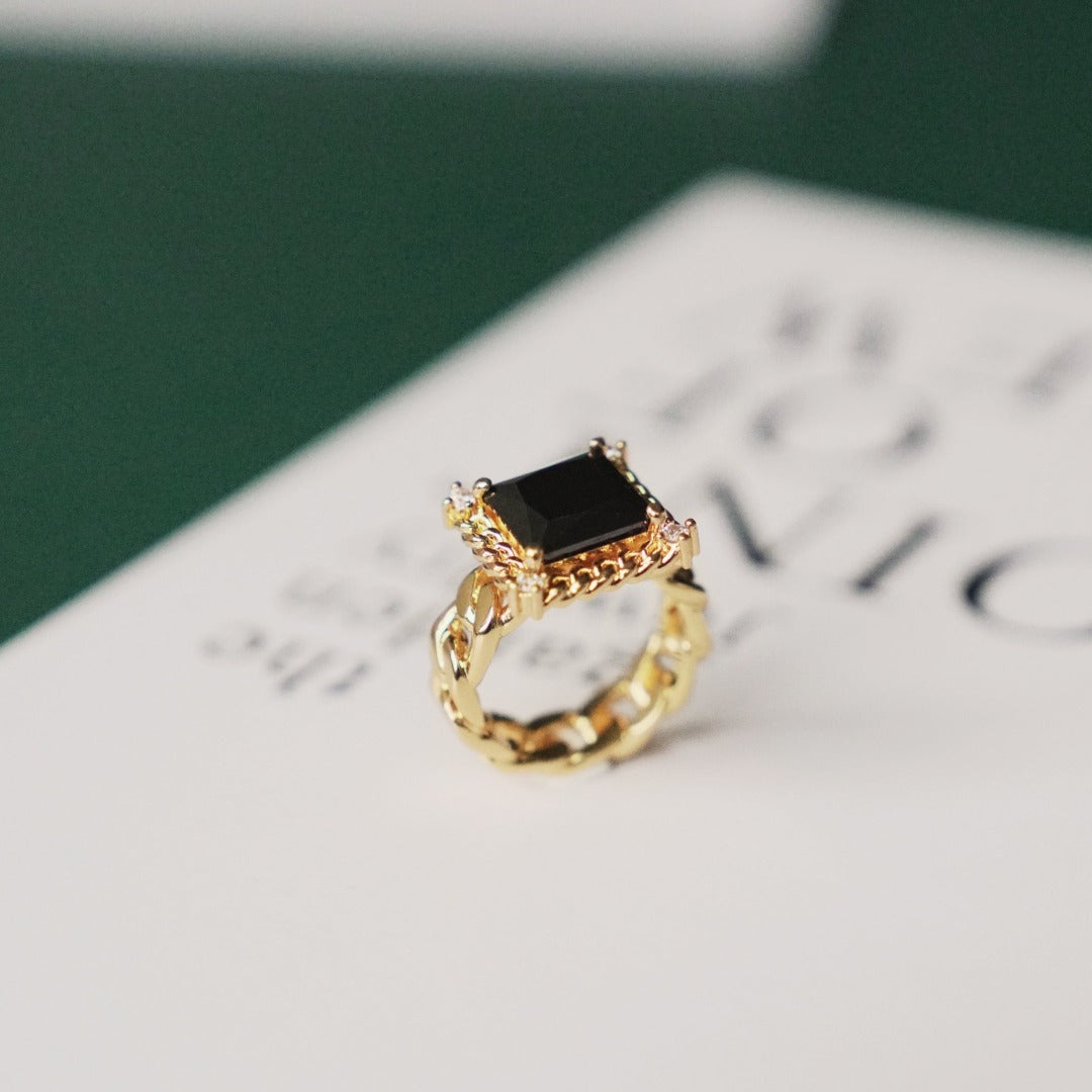 施華洛世奇水晶鍍18K黃金鏈條戒指