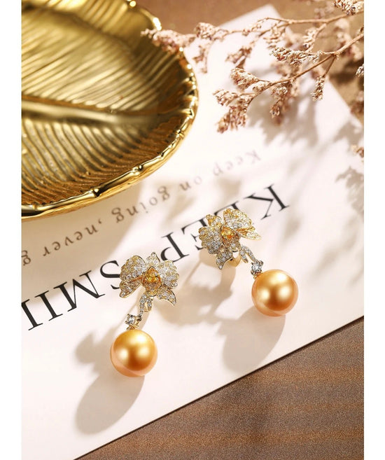 Yellow Sapphire South Sea Pearl Earrings (Accept Pre-order)