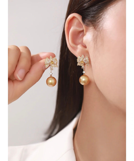 Yellow Sapphire South Sea Pearl Earrings (Accept Pre-order)