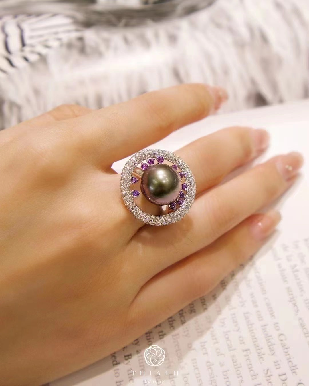 Tahitian Black Pearl Sapphire And Diamond Ring (Accept Pre-order)