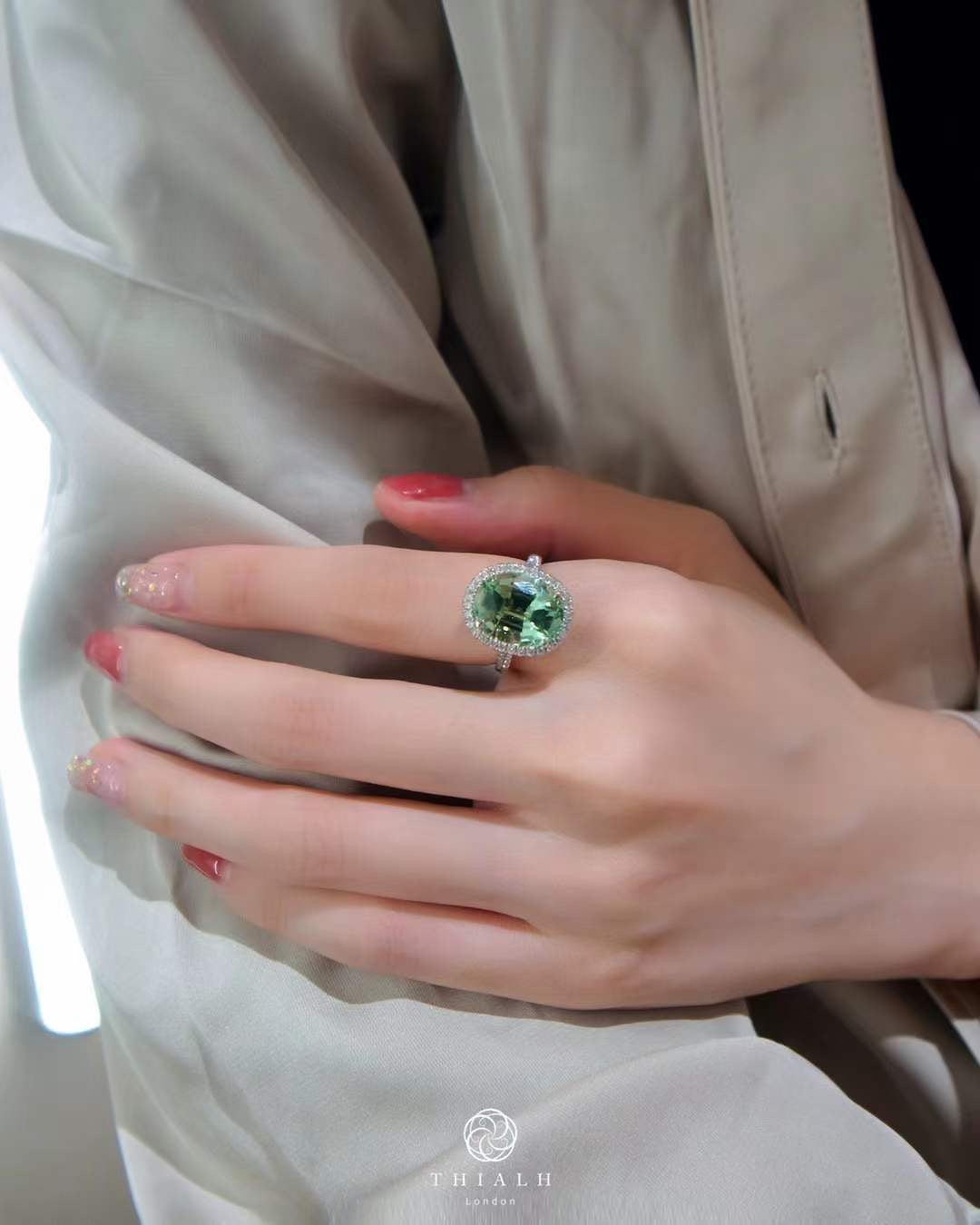 Green Tourmaline Diamond Ring (Accept Pre-order)