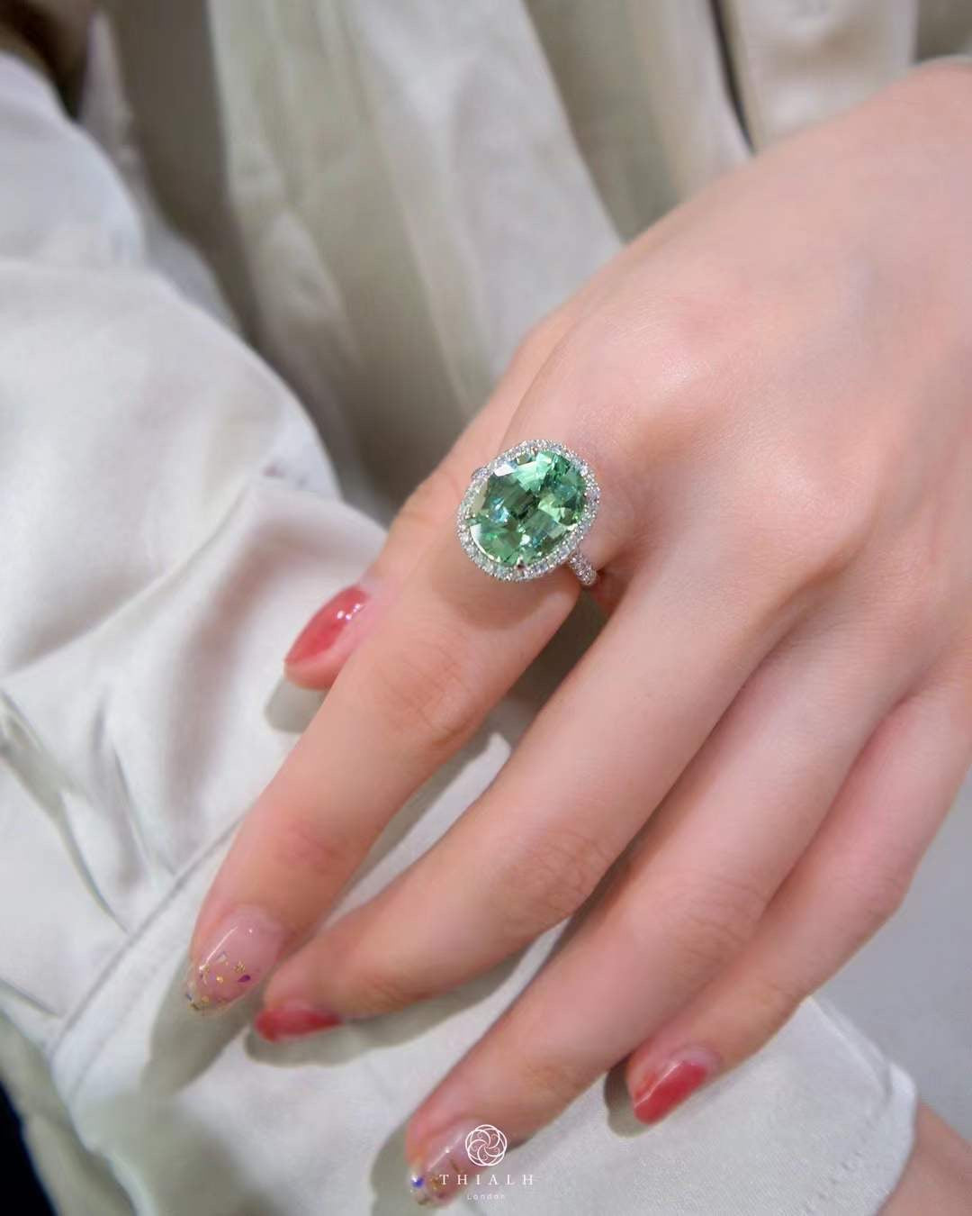 Green Tourmaline Diamond Ring (Accept Pre-order)