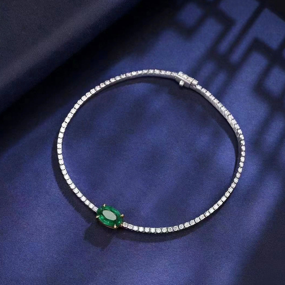 18K White Gold Emerald Diamond Bracelet (Accept Pre-order)