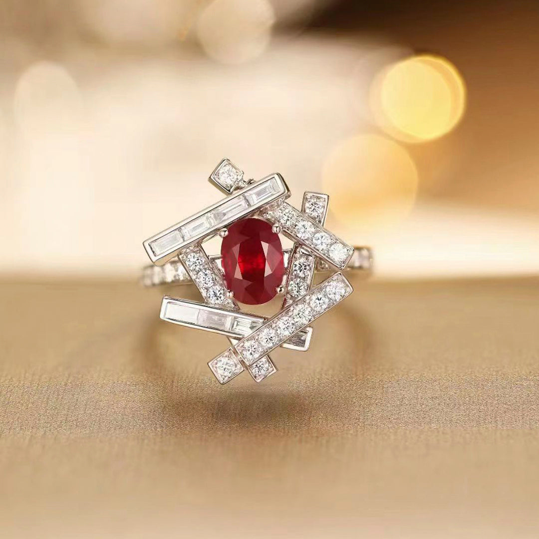 18K White Gold Ruby Diamond Ring