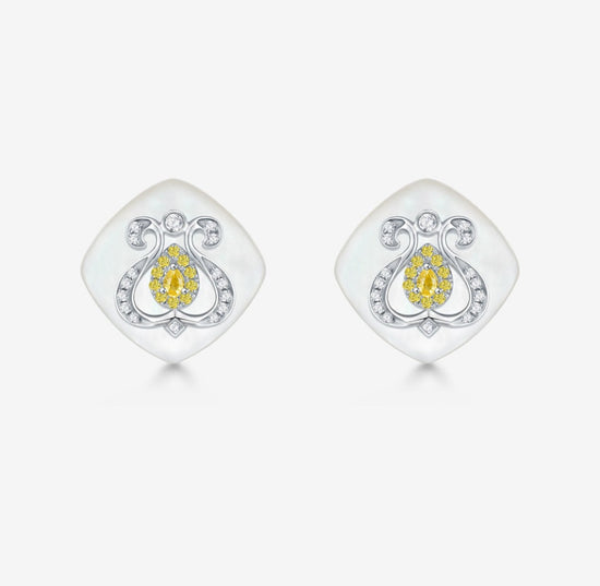 Load image into Gallery viewer, THIALH - CONCERTO - 18K White Gold Yellow Sapphire Diamond Earrings
