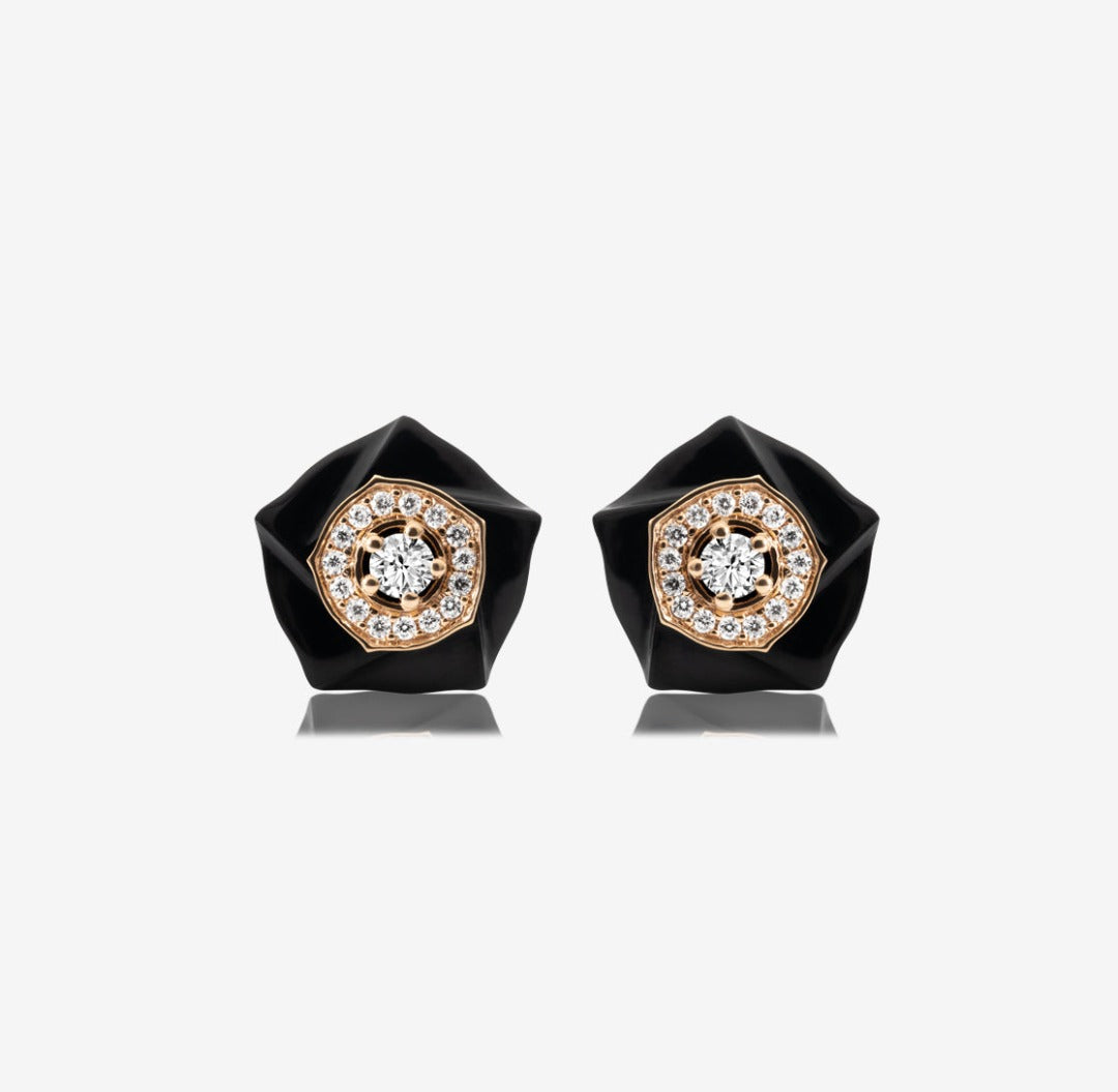 Load image into Gallery viewer, DATURA • BLOSSOM - Diamond and Onyx Earrings
