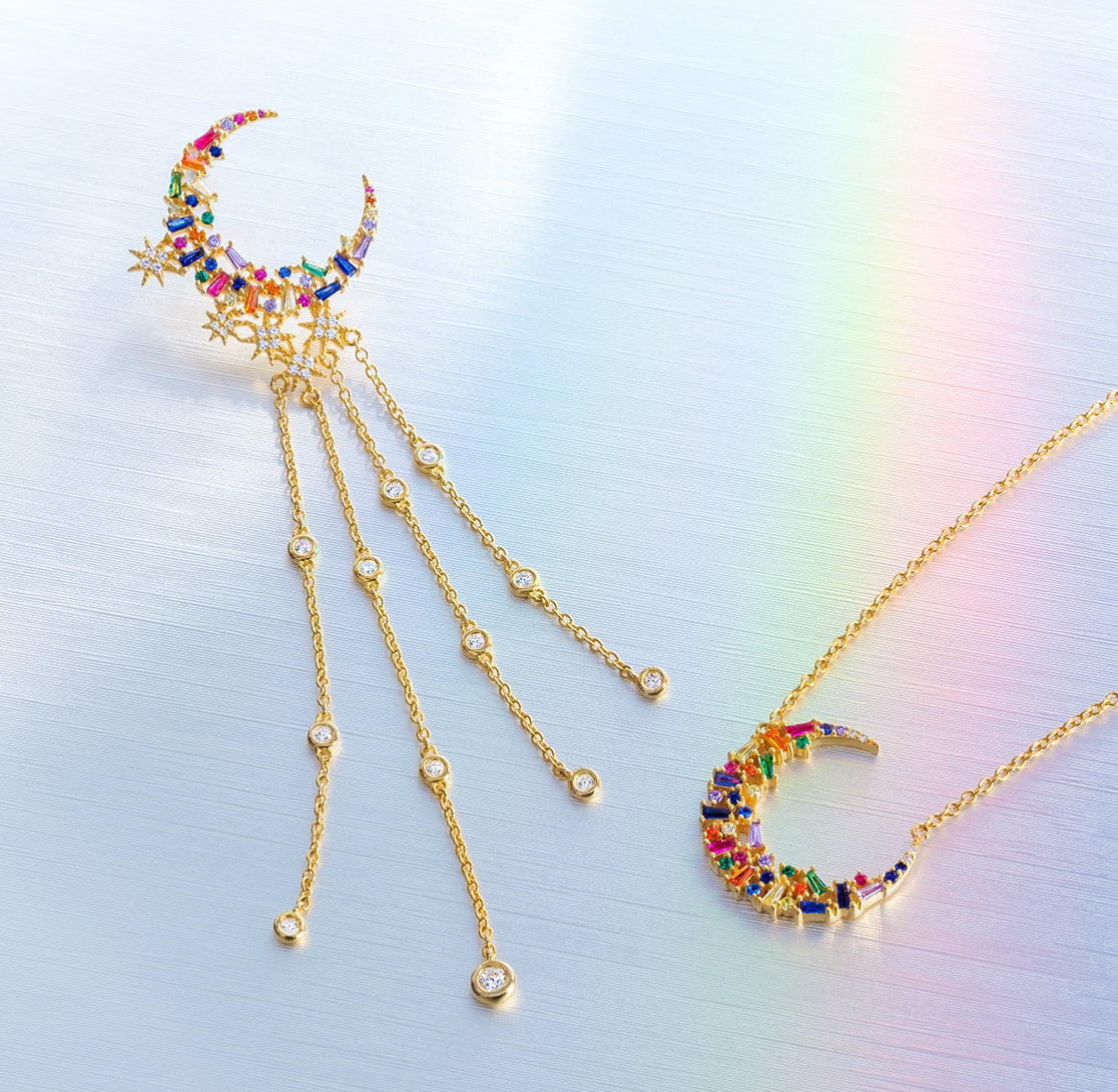 Load image into Gallery viewer, Rainbow - Yellow Moon Earrings
