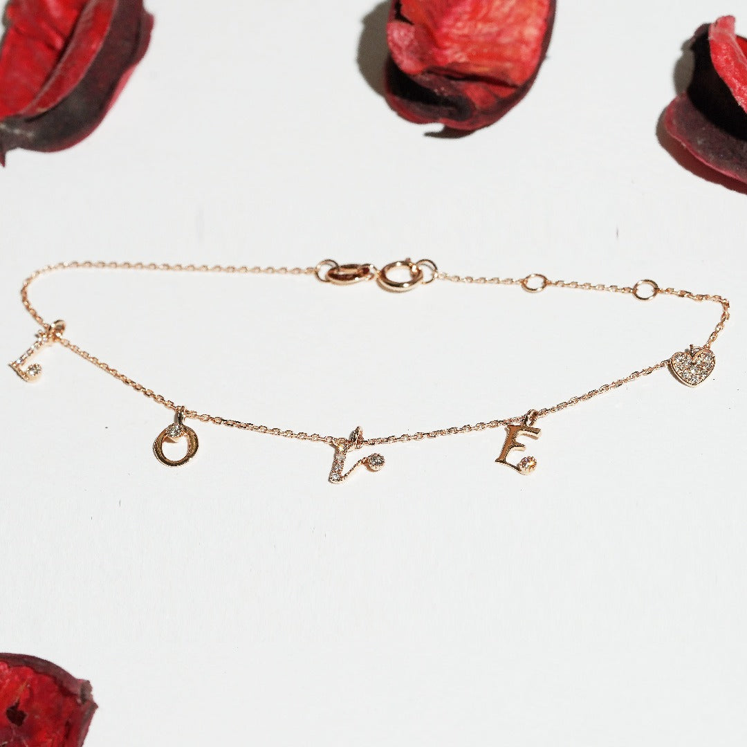 For Her Jewellery - 18K Rose Gold LOVE Diamond Bracelet