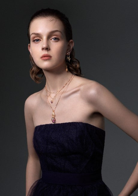 THIALH - DATURA • ASTRA - 18K Rose Gold Pink Quartz and Diamond Duality Earrings