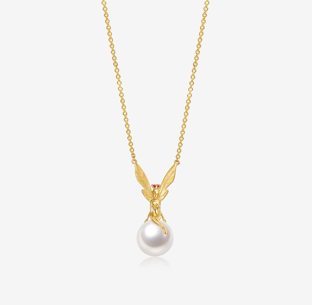 DATURA • ASTRA - 18K Yellow Gold M size Pink Sapphire and Pearl Necklace