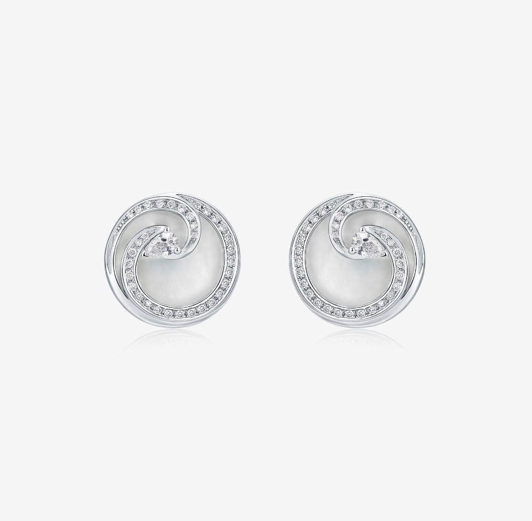 THIALH - 曼陀羅花 ‧ 花密系列 - 珍珠母貝和白色藍寶石耳環